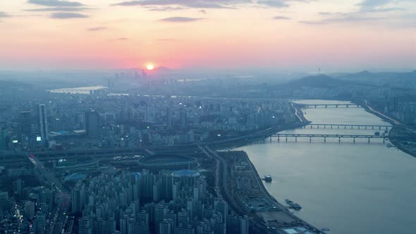 Aerial Cityscape From Sunset To Korea Night, Seoul alt