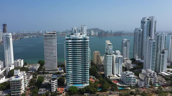 Aerial View of Modern Skyscrapers Business Apartments Hotels in Cartagena Colombia