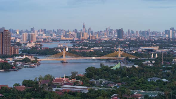 Time lapse of Aerial view of Maha Chesadabodindranusorn Bridge or Nonthaburi Bridge alt
