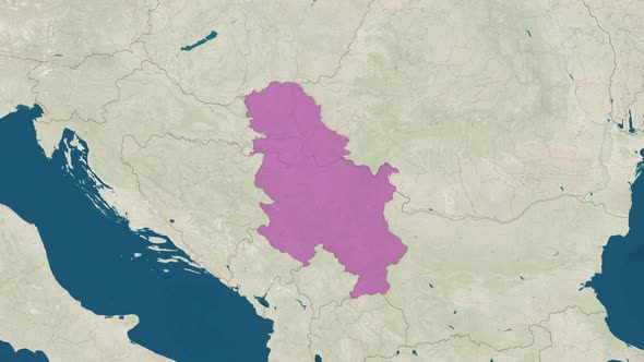Zoom in to the Map of Serbia with Text Textless and with Flag