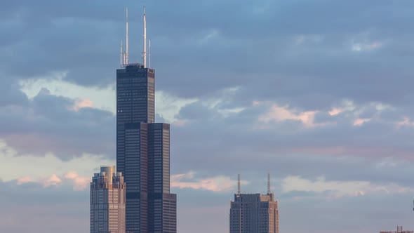 Chicago Willis Tower at Sunrise with Clouds  alt
