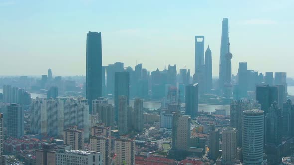 Shanghai City. Urban Lujiazui District at Sunny Day. China. Aerial View alt
