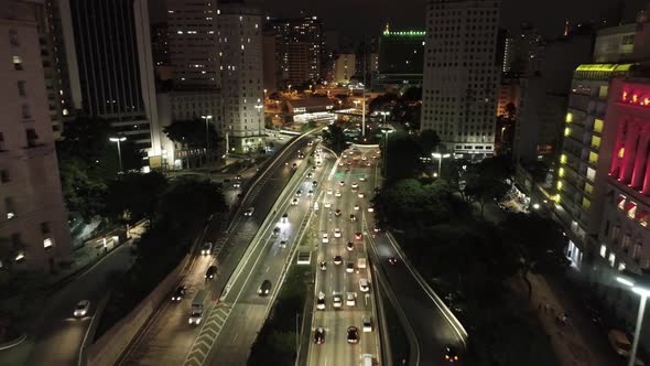 Night scape downtown Sao Paulo Brazil. Night city landscape of downtown district alt