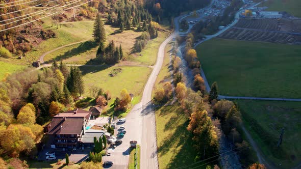 Drone Flight Over Landscape By Klammsee Reservoir In Autumn alt