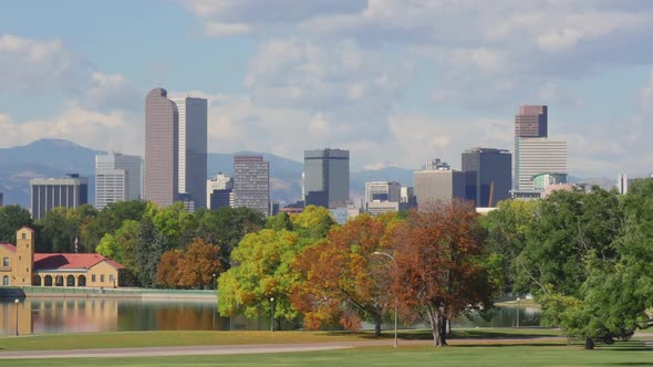 Denver Colorado Skyline in Fall Slow Timelapse Pan