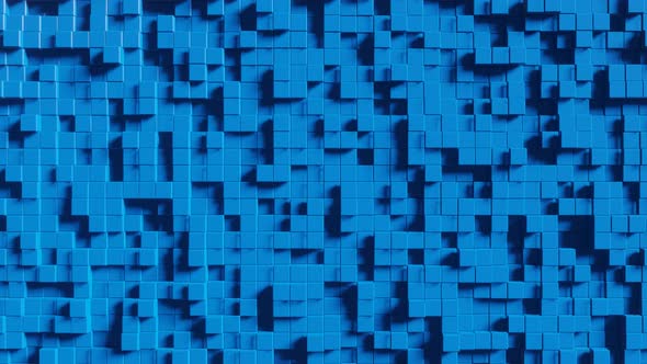 Blue cubes in modern abstract animated construction. Trendy 3d render seamless loop animation alt