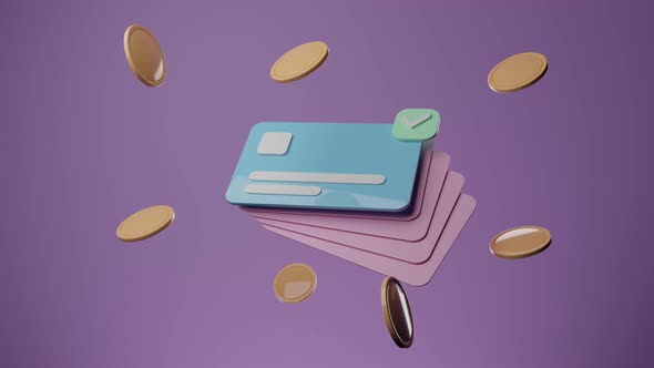 Credit Card And Floating Coins