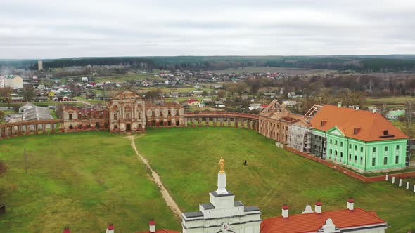 Ruzhansky Palace and the Ruins of the Facade of an Abandoned Ruined Building of an Ancient Castle of alt