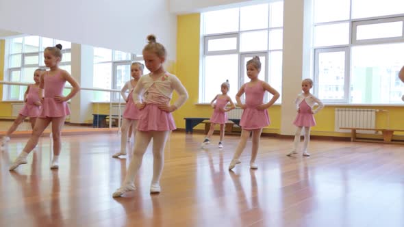 Group of little girls practicing in ballet school