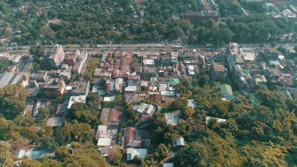 Aerial shot of Guwahati, the largest city in Assam state, India. DOLLY OUT alt