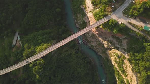 Djurdjevic Bridge Over the Tara River in Northern Montenegro. Aerial Footage