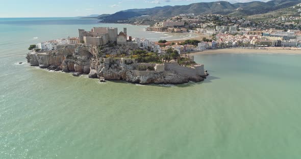 Aerial View of the Town of Peniscola in Castellon Spain alt