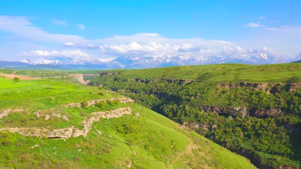 Aerial View on Aksu River Canyon on AksuJabagly Natural Reserve in Alatau Mountains Central Asia alt