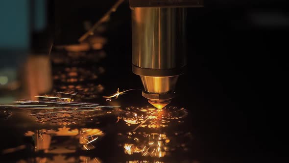 Laser Cutting Machine Working with Sheet Metal with Many Sparks  Slow Motion