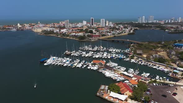 Aerial Beautiful View of the Old City From the Yacht Club in Cartagena Bay alt