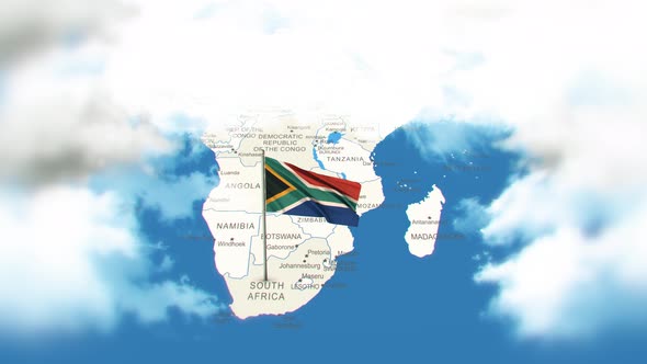 South Africa Map And Flag With Clouds