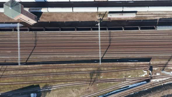 AERIAL: Top Shot of Empty Train Rails in Vilnius