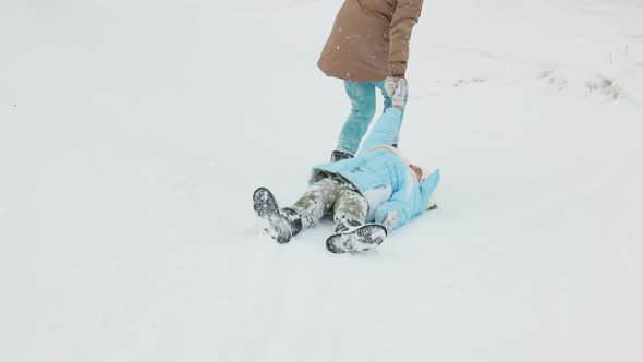 Children Wallowing In Winter Forest alt