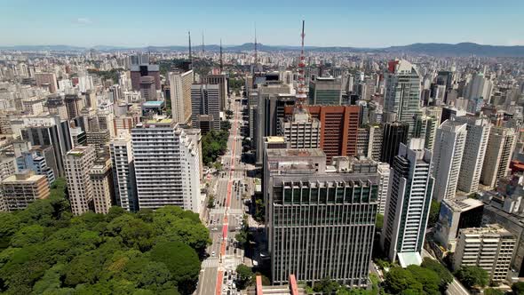 Paulista Avenue at downtown Sao Paulo Brazil. Tourism landmark. alt