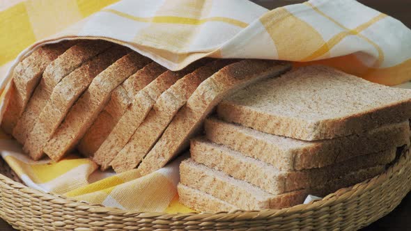 Slice toast bread in a basket