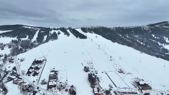 Aerial view of the ski resort in the village of Zdiar in Slovakia alt