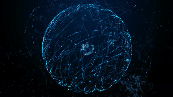 Blue Particle Energy Sphere with Abstract Technology