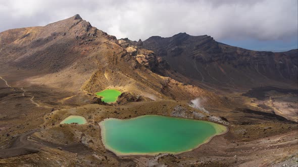 Tongariro Alpine Crossing Emerald and Blue Lakes Daytime Timelapse