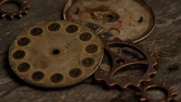 Rotating stock footage shot of antique and weathered watch faces - WATCH FACES 092 alt