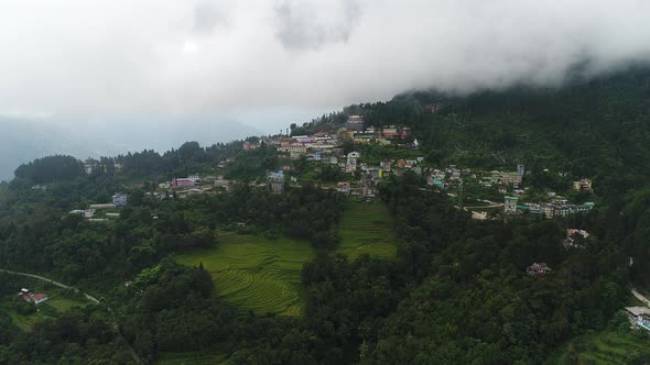 Rumtek Monastery area in Sikkim India seen from the sky alt