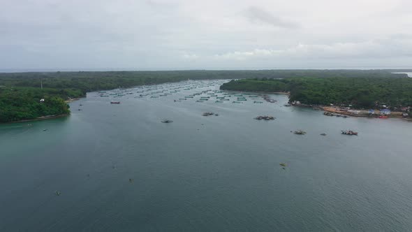 Fish Farm with Cages for Fish and Shrimp in the Philippines, Luzon. Aerial View of Fish Ponds for alt