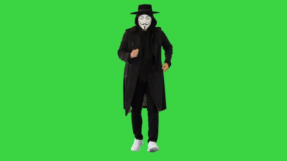 Masked Guy Fawkes Anonymous Running on a Green Screen Chroma Key alt
