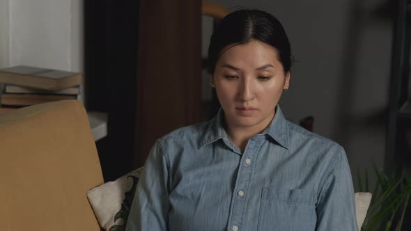 Footage of beautiful young asian woman working with laptop at home, Works and Communicates  alt