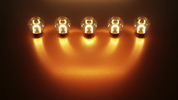 Golden Flicker Bulb Lights on the Copper Table Flashing Lights Lanterns
