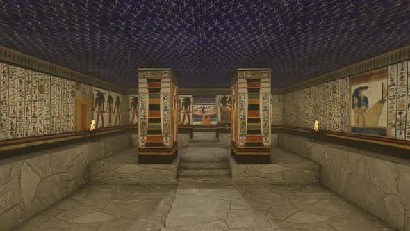 3d Rendering Animation Of A Tomb with Old Wallpaintings