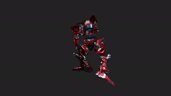 Red mecha in action with Standing Melee Attack 360 High style alt