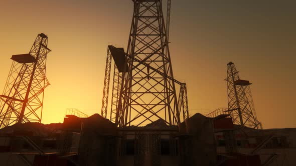 A big drill rig on the oil field. A rig is used in the petrochemical industry. alt