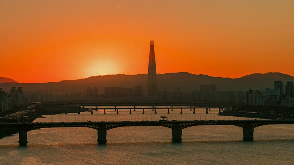 Seoul City  Sunrise and han river South Korea