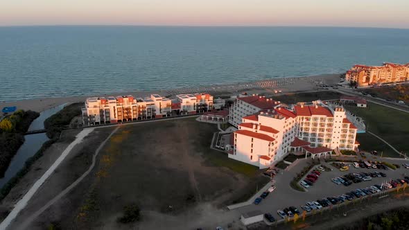 Aerial footage of the beautiful small town and seaside resort of Obzor in Bulgaria alt