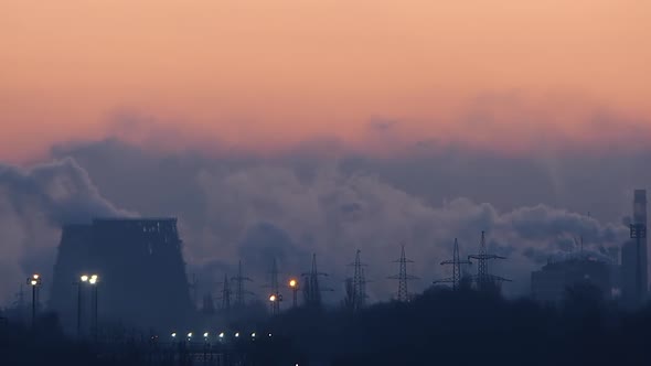 Steel production. Smog background. Heavy industry pattern.