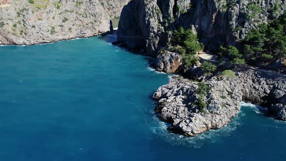 Flight Over Beautiful Seashore at Mallorca