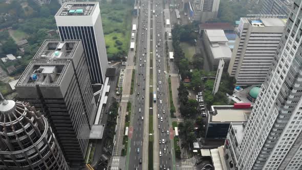 Aerial view of cityscape with tall buildings at SCBD or Sudirman Center Business District