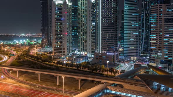 Aerial Top View to Sheikh Zayed Road Near Dubai Marina and JLT Timelapse Dubai alt