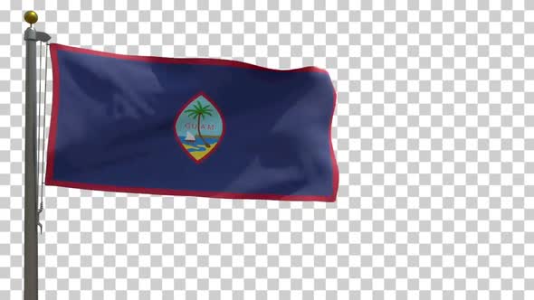 Guam Flag (USA) on Flagpole with Alpha Channel - 4K alt