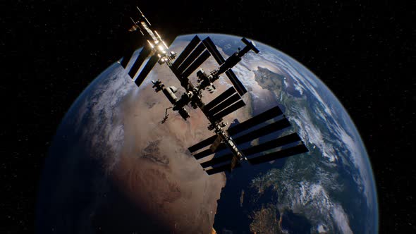 International Space Station in Outer Space Over the Planet Earth Orbit alt