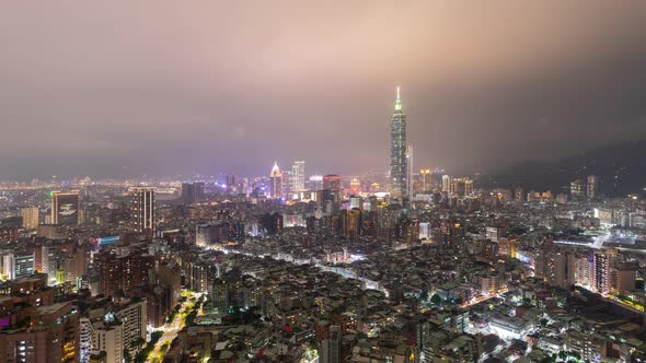 Time Lapse of low clouds above Taipei Taiwan at night alt
