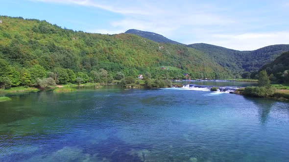 Flying above national park of Una river in Bosnia alt