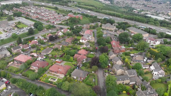 Aerial footage of the village in Calderdale, known as Ainley Top in West Yorkshire in England. alt
