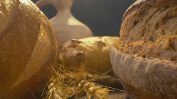Closeup of Fresh Baked Whole Grain Bread Move in Slow Motion alt
