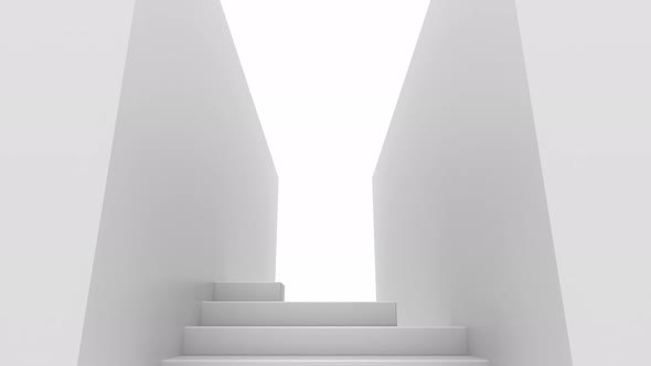 Animation of white steps and exit to another and free world.