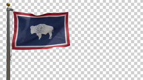 Wyoming State Flag (USA) on Flagpole with Alpha Channel - 4K alt